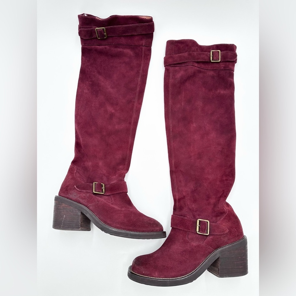 Jeffrey Campbell Maroon Suede Morgan Square Toe OTK Boot